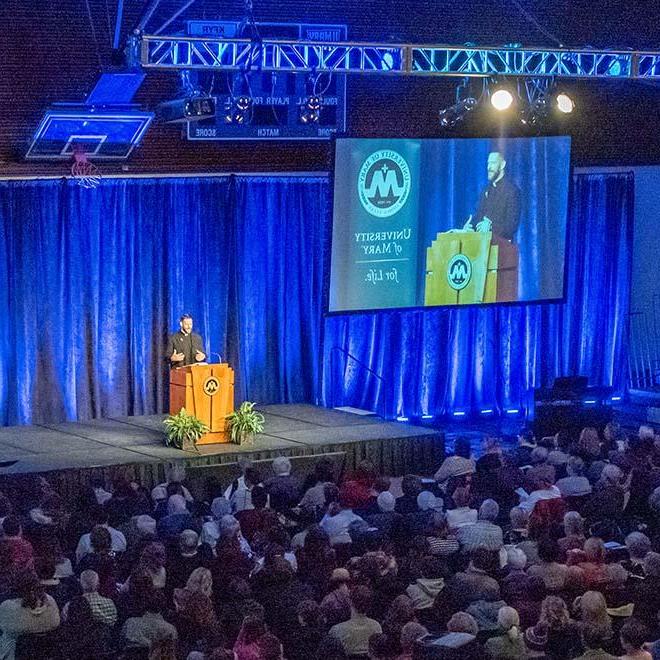 Full crowd participating in University of Mary's annual Prayer Day